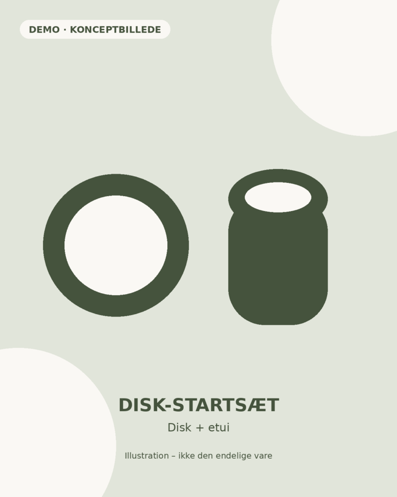 Mivana Disk-startsæt, konceptillustration. Demo – ikke endelig vare.