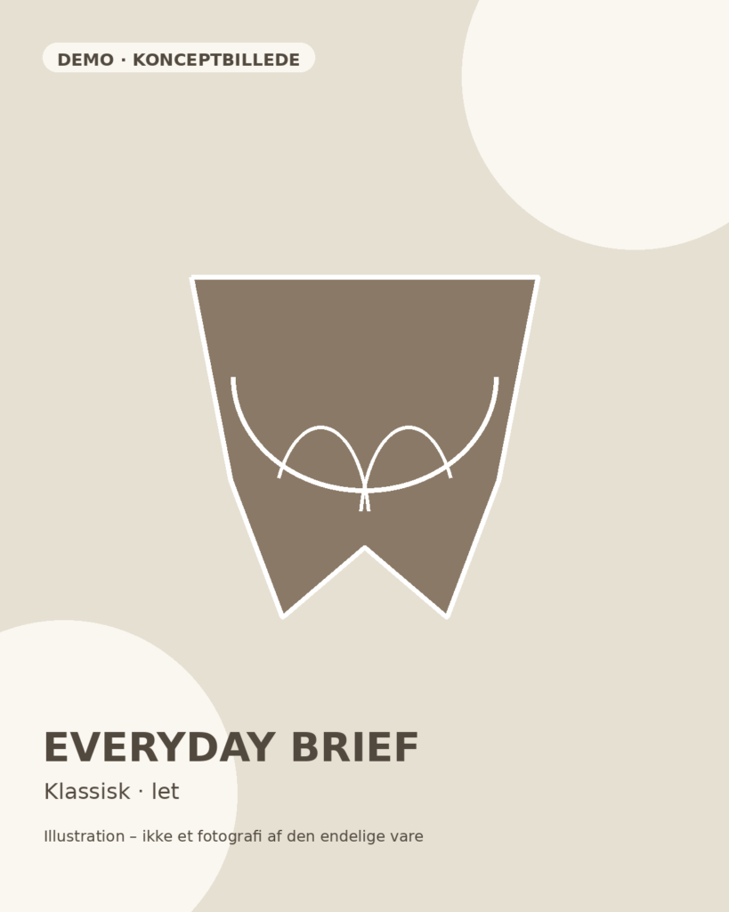 Mivana Everyday Brief, konceptillustration forfra. Demo – ikke endeligt produkt.