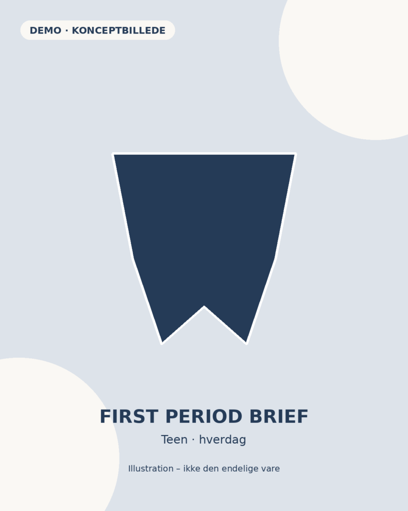 Mivana First Period Brief, konceptillustration. Demo – ikke endelig vare.