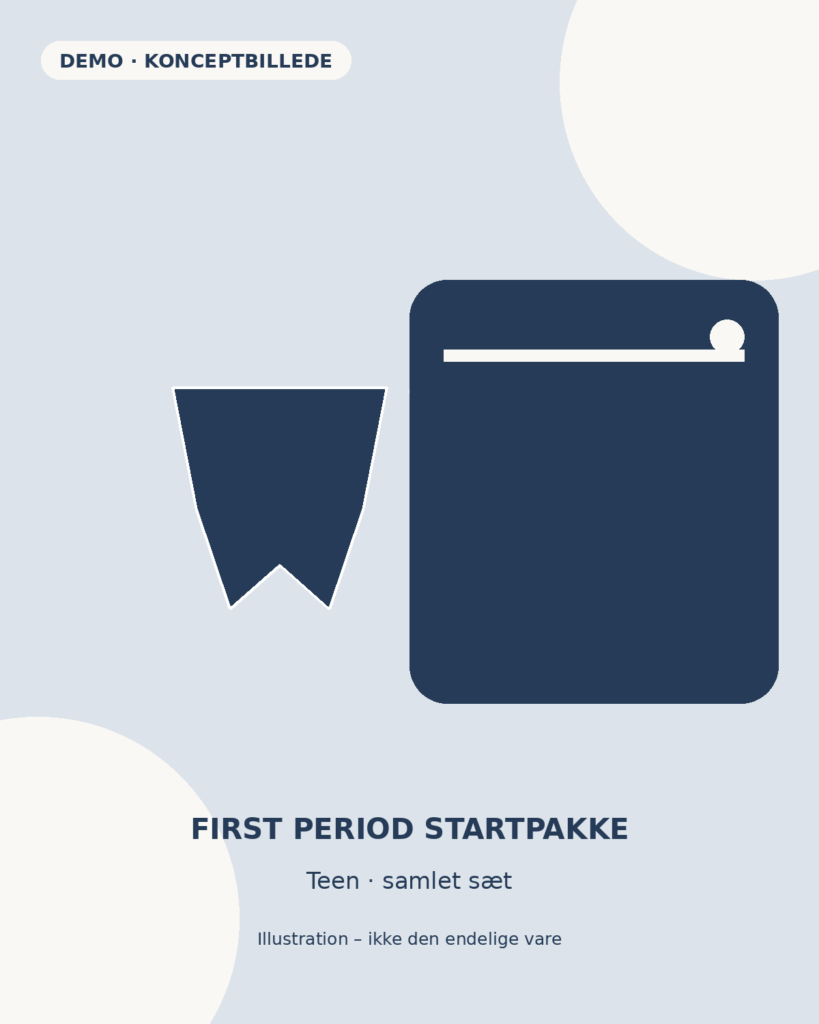 Mivana First Period Startpakke, konceptillustration. Demo – ikke endelig vare.