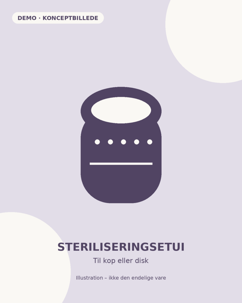 Mivana Steriliseringsetui, konceptillustration. Demo – ikke endelig vare.