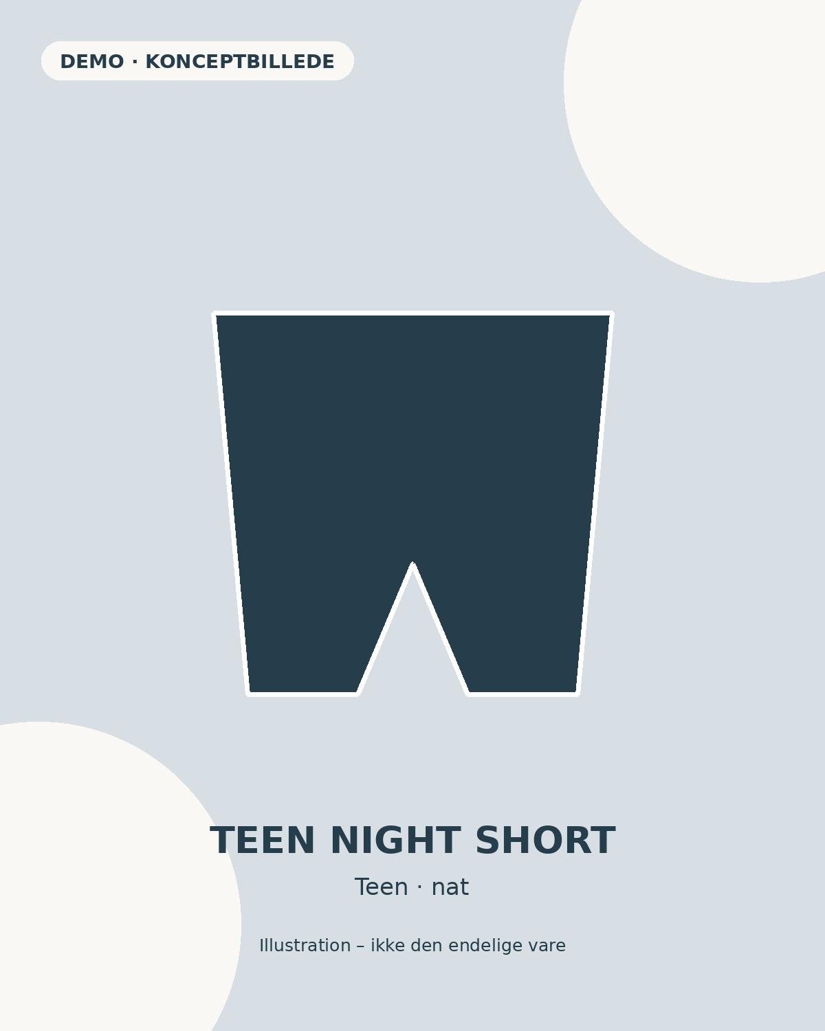 Mivana Teen Night Short, konceptillustration. Demo – ikke endelig vare.
