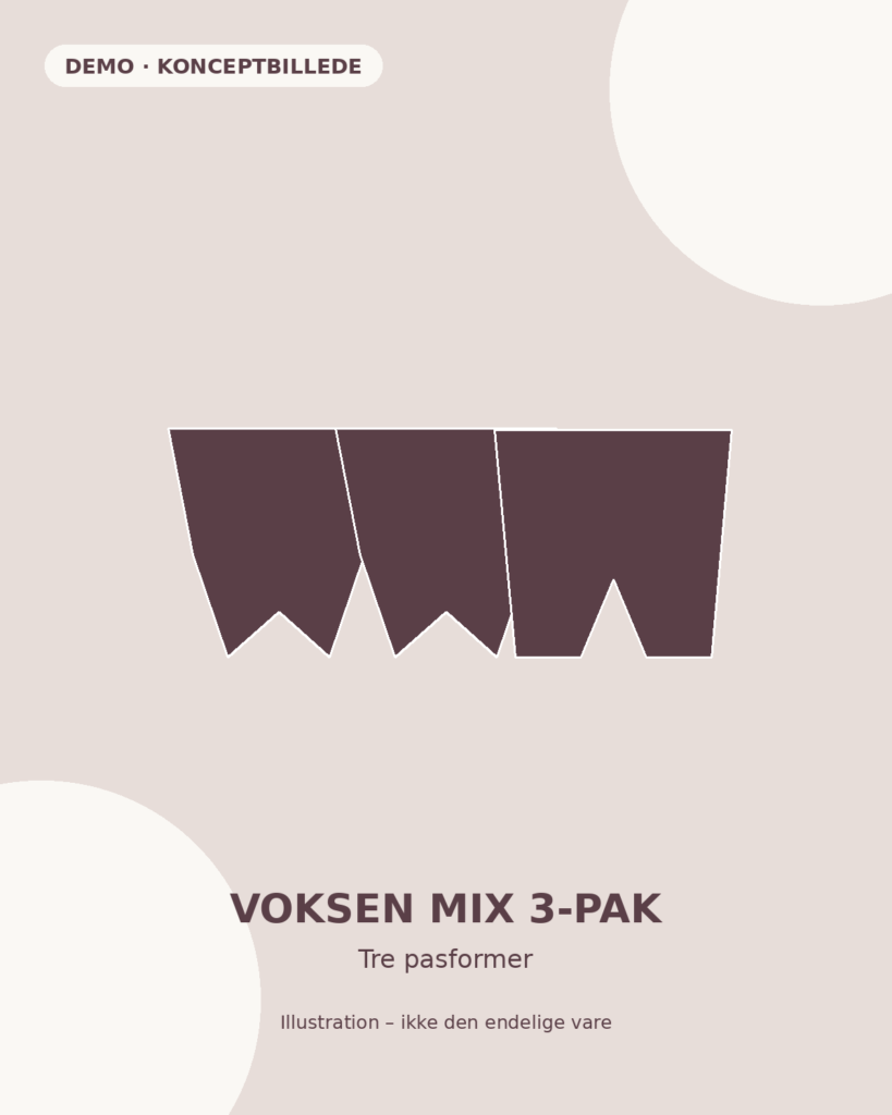 Mivana Voksen Mix 3-pak, konceptillustration. Demo – ikke endelig vare.